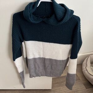 Colorblock Turtleneck Sweater - Navy, White, and Gray